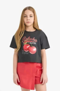 DeFacto Crew Neck Printed Short Sleeve T-Shirt Girls - Image 7