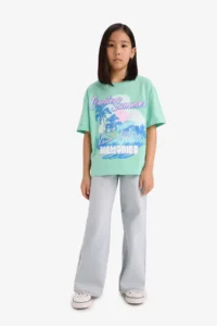 DeFacto Oversize Wide Fit Crew Neck Printed Short Sleeve T-Shirt Girl Child - Image 2