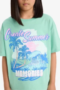 DeFacto Oversize Wide Fit Crew Neck Printed Short Sleeve T-Shirt Girl Child - Image 5