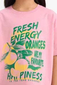 DeFacto Oversize Wide Fit Crew Neck Printed Short Sleeve T-Shirt Girl Child - Image 5