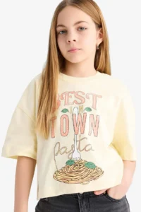 DeFacto Boxy Fit Crew Neck Printed Short Sleeve T-Shirt Girls