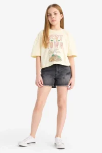 DeFacto Boxy Fit Crew Neck Printed Short Sleeve T-Shirt Girls - Image 2