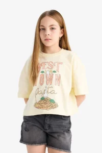 DeFacto Boxy Fit Crew Neck Printed Short Sleeve T-Shirt Girls - Image 3