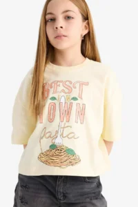 DeFacto Boxy Fit Crew Neck Printed Short Sleeve T-Shirt Girls - Image 4