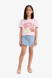 DeFacto Boxy Fit Crew Neck Printed Short Sleeve T-Shirt Girl Child - Image 2