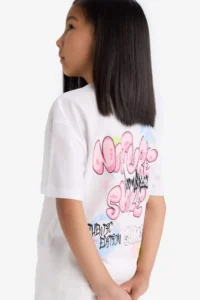 DeFacto Oversize Wide Fit Crew Neck Back Printed Short Sleeve T-Shirt Girl Child