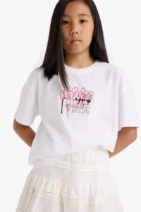 DeFacto Oversize Wide Fit Crew Neck Back Printed Short Sleeve T-Shirt Girl Child - Image 3
