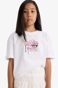 DeFacto Oversize Wide Fit Crew Neck Back Printed Short Sleeve T-Shirt Girl Child - Image 4