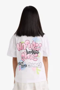 DeFacto Oversize Wide Fit Crew Neck Back Printed Short Sleeve T-Shirt Girl Child - Image 6