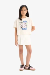 DeFacto Crew Neck Printed Short Sleeve T-Shirt Girls - Image 2