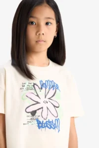 DeFacto Crew Neck Printed Short Sleeve T-Shirt Girls - Image 4