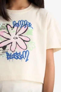 DeFacto Crew Neck Printed Short Sleeve T-Shirt Girls - Image 5