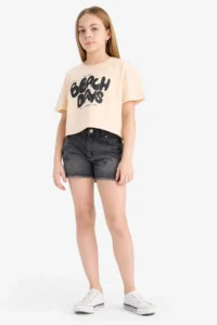 DeFacto Crew Neck Printed Short Sleeve T-Shirt Girls - Image 2