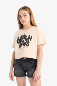 DeFacto Crew Neck Printed Short Sleeve T-Shirt Girls - Image 3