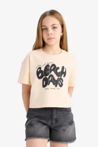 DeFacto Crew Neck Printed Short Sleeve T-Shirt Girls - Image 4