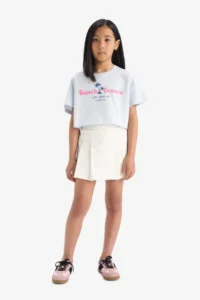DeFacto Crop Crew Neck Printed Short Sleeve T-Shirt Girls - Image 2