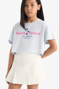 DeFacto Crop Crew Neck Printed Short Sleeve T-Shirt Girls - Image 3