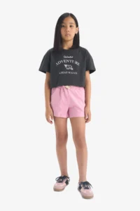 DeFacto Crop Crew Neck Printed Short Sleeve T-Shirt Girls - Image 2