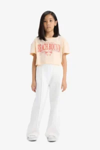 DeFacto Crop Crew Neck Printed Short Sleeve T-Shirt Girls - Image 2
