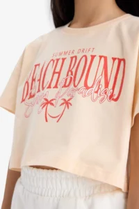 DeFacto Crop Crew Neck Printed Short Sleeve T-Shirt Girls - Image 5