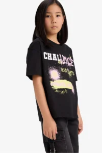 DeFacto Oversize Wide Fit Crew Neck Printed Short Sleeve T-Shirt Girl Child - Image 4