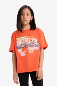 DeFacto Oversize Wide Pattern Printed Crew Neck Short Sleeve T-Shirt Girl Child - Image 4