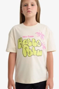 DeFacto Relax Fit Printed Crew Neck Short Sleeve T-Shirt Girls