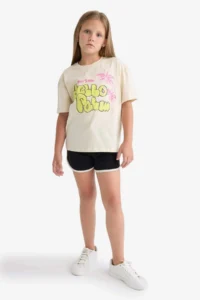 DeFacto Relax Fit Printed Crew Neck Short Sleeve T-Shirt Girls - Image 2