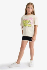 DeFacto Relax Fit Printed Crew Neck Short Sleeve T-Shirt Girls - Image 3