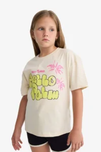 DeFacto Relax Fit Printed Crew Neck Short Sleeve T-Shirt Girls - Image 4