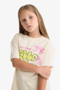 DeFacto Relax Fit Printed Crew Neck Short Sleeve T-Shirt Girls - Image 6
