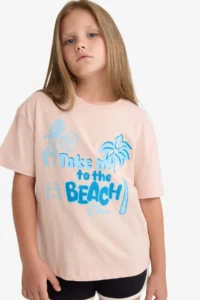 DeFacto Relax Fit Palm Tree Printed Crew Neck Short Sleeve T-Shirt for Girls - Image 5
