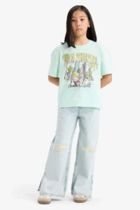 DeFacto Relax Fit Crew Neck Printed Short Sleeve T-Shirt Girls - Image 2