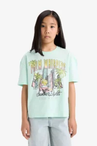 DeFacto Relax Fit Crew Neck Printed Short Sleeve T-Shirt Girls - Image 3
