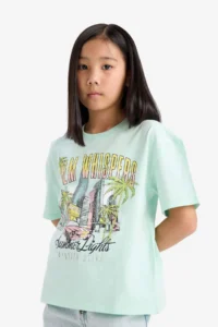 DeFacto Relax Fit Crew Neck Printed Short Sleeve T-Shirt Girls - Image 4