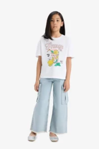 DeFacto Relax Fit Crew Neck Printed Short Sleeve T-Shirt Girls - Image 2