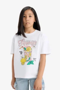DeFacto Relax Fit Crew Neck Printed Short Sleeve T-Shirt Girls - Image 3