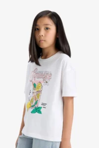 DeFacto Relax Fit Crew Neck Printed Short Sleeve T-Shirt Girls - Image 4