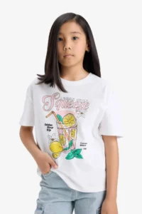DeFacto Relax Fit Crew Neck Printed Short Sleeve T-Shirt Girls - Image 5