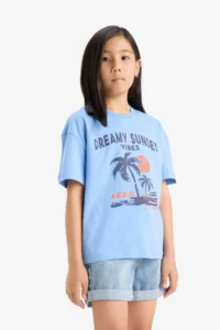 DeFacto Relax Fit Crew Neck Printed Short Sleeve T-Shirt Girls - Image 4