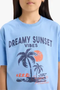 DeFacto Relax Fit Crew Neck Printed Short Sleeve T-Shirt Girls - Image 5