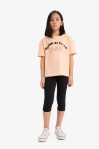 DeFacto Relax Fit Printed Crew Neck Short Sleeve T-Shirt Girls - Image 2