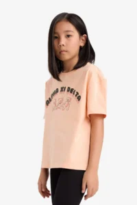 DeFacto Relax Fit Printed Crew Neck Short Sleeve T-Shirt Girls - Image 4