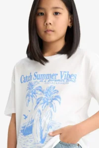 DeFacto Relax Fit Palm Tree Printed Crew Neck Short Sleeve T-Shirt for Girls