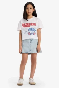 DeFacto Boxy Fit Crew Neck Printed Short Sleeve T-Shirt Girl Child - Image 2