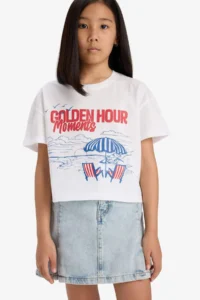 DeFacto Boxy Fit Crew Neck Printed Short Sleeve T-Shirt Girl Child - Image 3