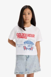 DeFacto Boxy Fit Crew Neck Printed Short Sleeve T-Shirt Girl Child - Image 4
