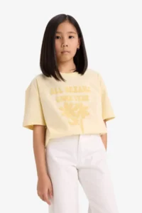 DeFacto Oversize Wide Fit Crew Neck Printed Short Sleeve T-Shirt Girl Child - Image 3