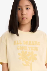 DeFacto Oversize Wide Fit Crew Neck Printed Short Sleeve T-Shirt Girl Child - Image 4