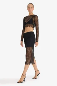 DeFacto Slim Fit Slim Fit Lined Midi Lace Skirt - Image 3